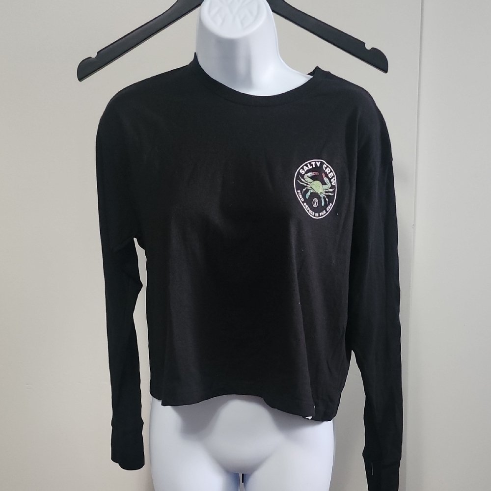 Salty Crew Black Cropped Long Sleeve Tee